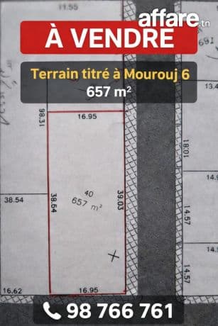 À vendre terrain titré de 657 m² à Mourouj 6 – Ben Arous