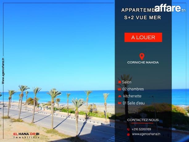 A louer pour Toute l’année s+2 vue Mer avec parking 