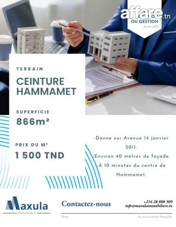 À VENDRE TERRAIN DE 866M² SUR LA CEINTURE DE HAMMAMET