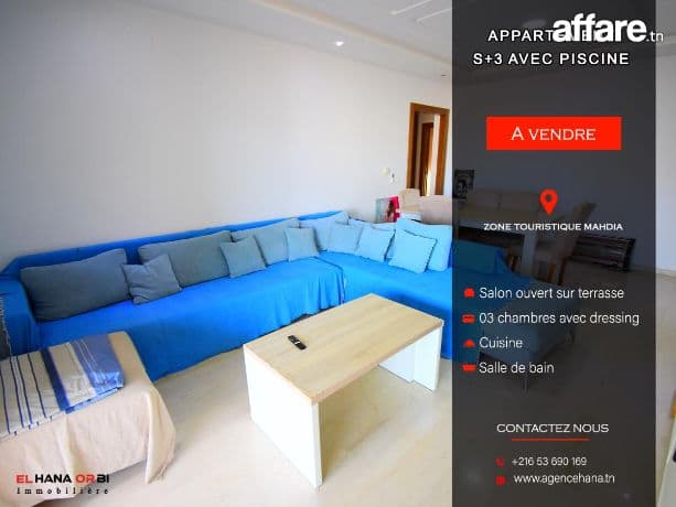 à vendre appartement s+3 avec piscine zone touristique