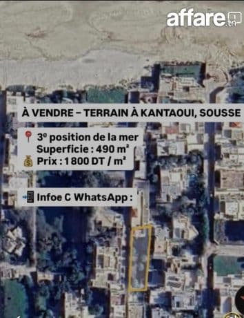 Terrain kantoui 490 m2 à sousse