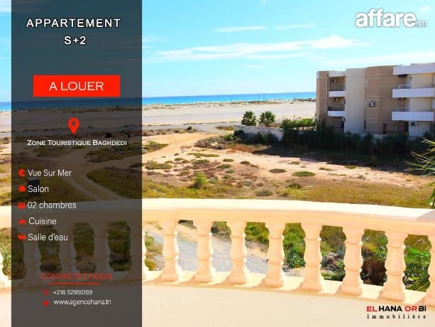A louer Appartement s+2 Vue sur Mer à Baghdadi