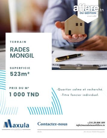 À VENDRE TERRAIN DE 523M² À RADES MONGIL