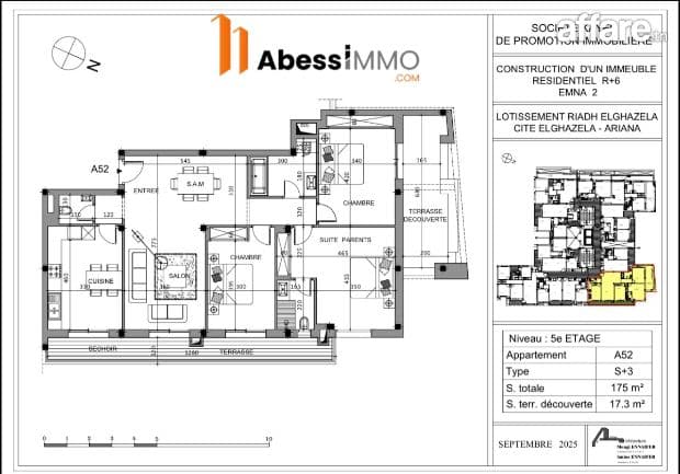 Avendre appartement haut standing S+3 A CITE ELGHAZELA