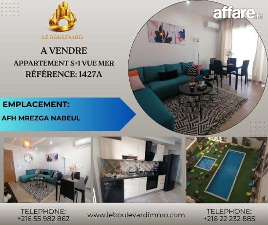 A Vendre Appartement S+1 Vue Sur Mer à AFH Mrezga, Nabeul