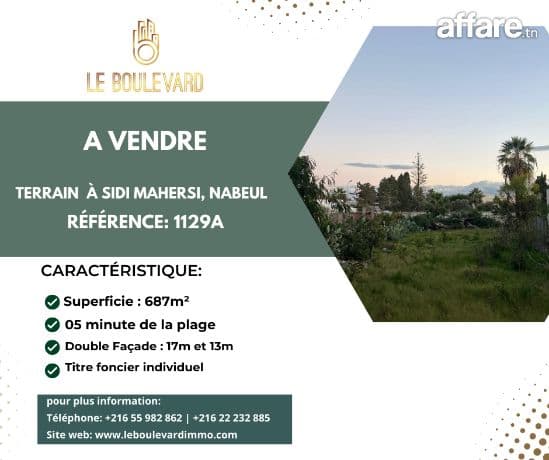 A Vendre Terrain 687m² à Sidi Mahersi, Nabeul 