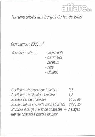 Opportunité d'Investissement 2900 m² Stratégique– Lac2 Tunis