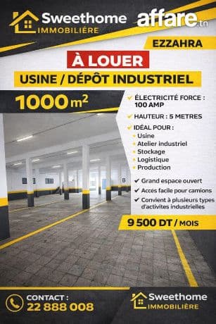 usine / dépôt à louer à Ezzahra 
