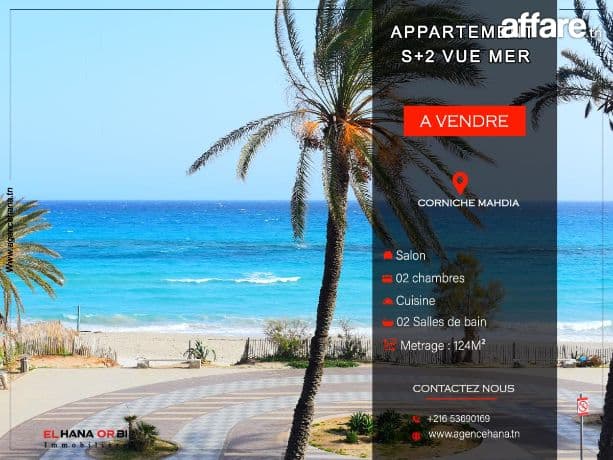 À Vendre Appartement S+2 Pied dans L’eau et vue sur mer