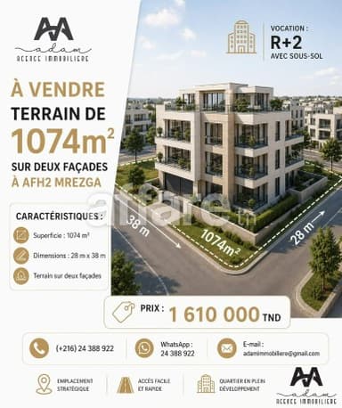 Terrain de 1074 m² à AFH2 Mrezga