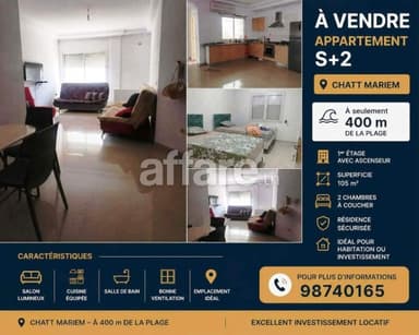À Vendre Appartement S+2 Proche de la Plage Tantana