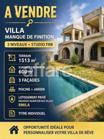 A VENDRE Villa Sur 3 Niveaux Manque de Finition Rmila