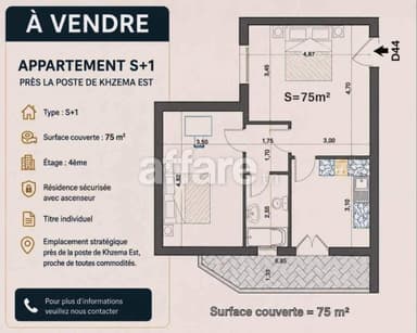 Ne Rater Pas Appartement S+1 Prés la Poste Khzema EST