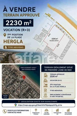Terrain Approuvé 2230m² En 1ér Position de la Plage Hergla