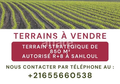 Terrain 850m² et 450m² Autorisé R+8 à sahloul