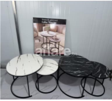Ensemble de 2 tables basses -Plateau noir blanc effet marbre