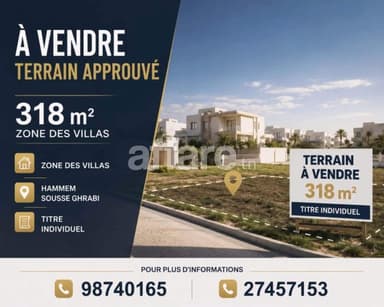 A VENDRE Terrain Approuvé 318m² Hammem Sousse Ghrabi