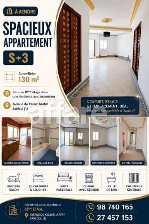 Spacieux Appartement S+3 Avenue Yasser Arafat Sahloul 1