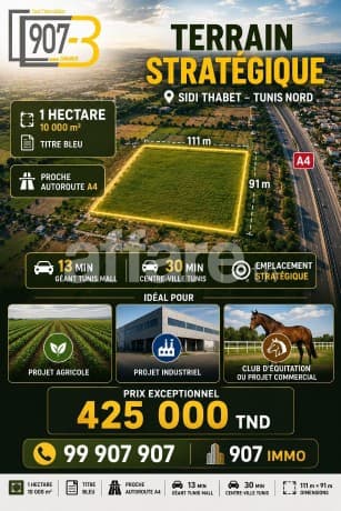 Terrain d Investissement 10 000 m² à Sidi Thabet