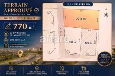 Offre d Invesstisement Terrain 770m² Cité Boukhzar