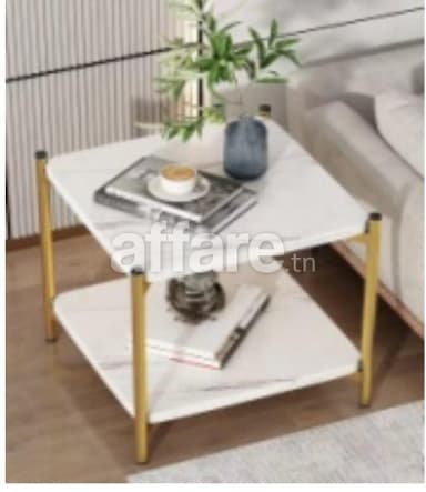 Table Basse Design en Marbre Blanc et Métal Doré TB-010