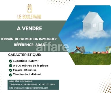 A vendre terrain R+6 vue sur mer à Avenue Mohamed V Nabeul