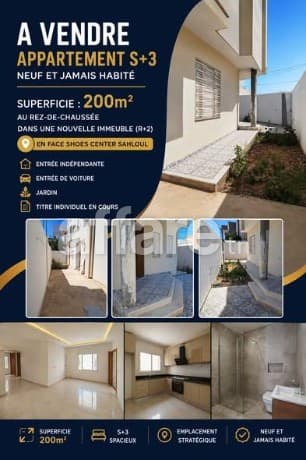 A VENDRE Appartement S+3 En Face Shoes Center Sahloul