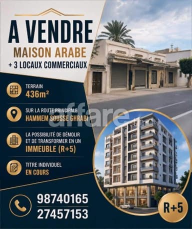 Maison Arabe + 3 Locaux Commercieaux Hammem Sousse
