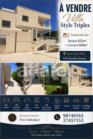 Offre A VENDRE Villa Style Triplex Cité Ezzahra Sousse