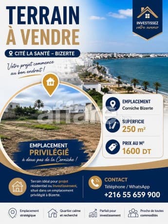 A Vendre un terrain à cité la Santé Bizerte