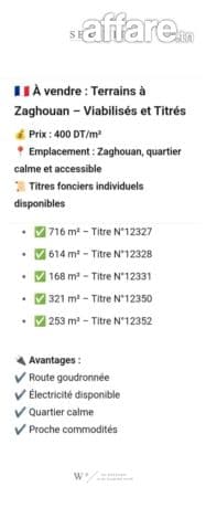Terrains à Vendre ZAghouan