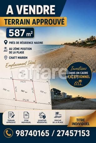Terrain 587m² Au 2éme Position de la Plage Chatt Mariem