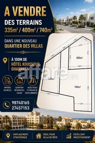Des Terrains 335m² 400m² 740m² Koussour Gharnata