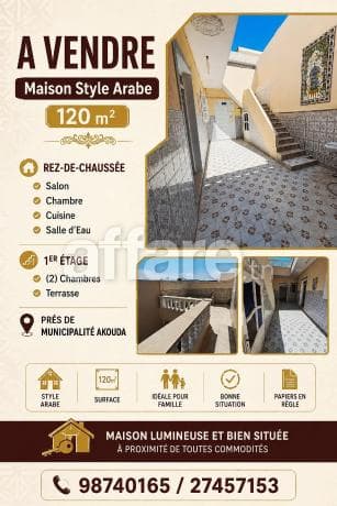 A VENDRE Maison Style Arabe Prés de Municipalité Akouda