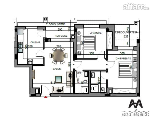Appartement S+2 de 93 m² à Ennasr 2 – Tunis