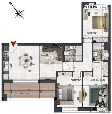 Appartement S+3 de 131 m² à Sidi Mahrsi – Nabeul