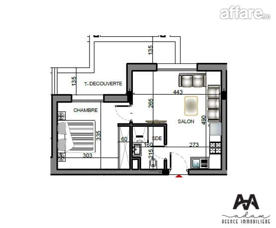 Appartement S+1 de 46 m² à Ennasr 2 – Tunis