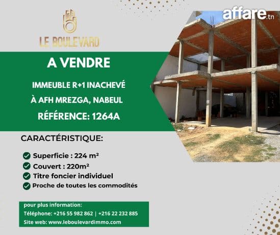 A vendre immeuble R+1 inachevé à AFH Mrezga , Cité El Wafa