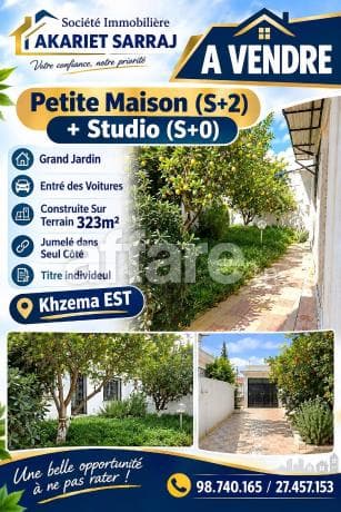 A VENDRE Petite Maison S+2 + Studio S+0 Khzema EST