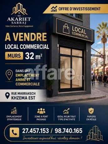Local Commercial Murs 32m² Rue Marrakech Khzema EST
