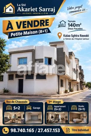 A VENDRE Petite Maison R+1 Kalaa Sghira Rawabi