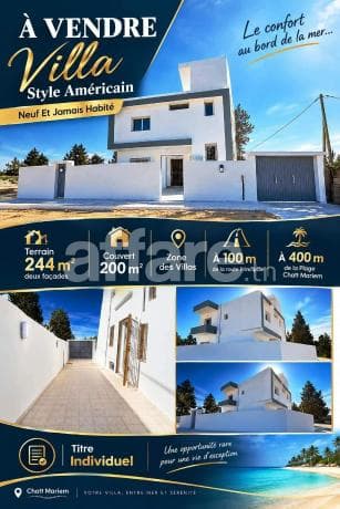 Offre Villa Style Américain à 400m de la Plage Chatt Mariem