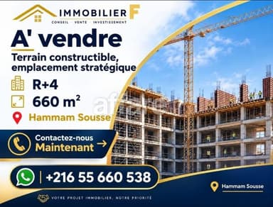 Terrain 650 m² à deux pas de la mer hammam Sousse kantaoui