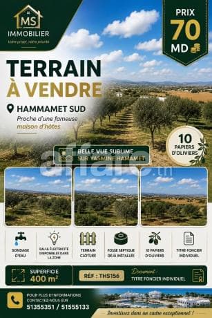 Prix 70 MD MS IMMOBILIE met en vente ce terrain