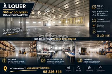 À LOUER 900 m² COUVERTS EN PANNEAUX SANDWICH