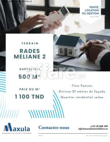 À VENDRE SUPERBE TERRAIN DE 500 M² À RADES MELIANE 2