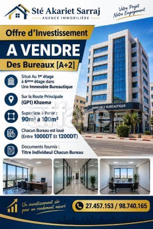Des Bureaux A+2 Sur la Route Principale GP1 Khzema