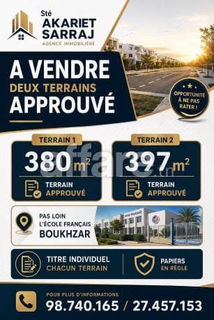 Terrains 380m² Et 397m² Pas loin L école Français Boukhzar