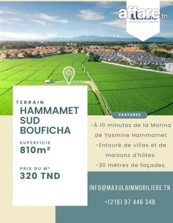 À VENDRE TERRAIN DE 810M² À BOUFICHA