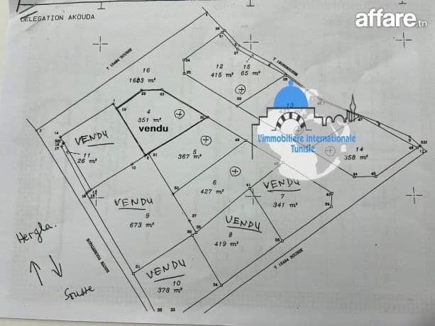 A Vendre terrain de 427m² à Chatt Mariam 
